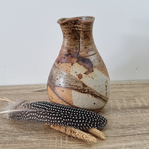 Vintage Other - Vintage Stoneware Jug Vase Brown Splatter Organic